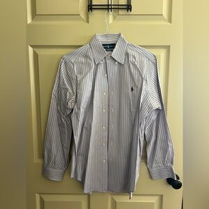 Ralph Lauren Men's Dress Shirt - White, Pink, and Blue Stripes